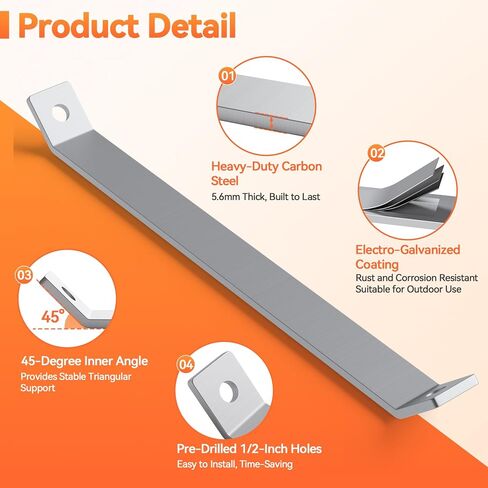 14-5/8" 45 Degree Corner Brace - Heavy Duty 5.6 mm Thick Steel 45 Degree Angle Support Brackets for 1-5/8" Strut Channel, Galvanized 45 Degree Corner Braces, Inside Mount Angle Bracket - 4 Pack in Kuwait