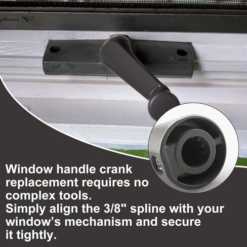 Window Handle Crank Replace H 3966 & H 4106, 3/8" Spline Crank Window Handle, Casement Window Crank Handle of Smooth 360-Degree Operation, 2 - Pack, Stone Color in Kuwait