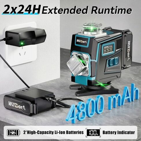 مستوى ليزر مع حامل ثلاثي القوائم، تسوية ذاتية 4 × 360 درجة ± 4 درجة مستوى ليزر، جهاز تحكم عن بعد 4D أخضر 16 خط أداة تسوية ليزر لأعمال النجارة والتجديد، مع بطاريات ليثيوم أيون 2 × 4800 مللي أمبير في الساعة وحقيبة حمل صلبة in Kuwait