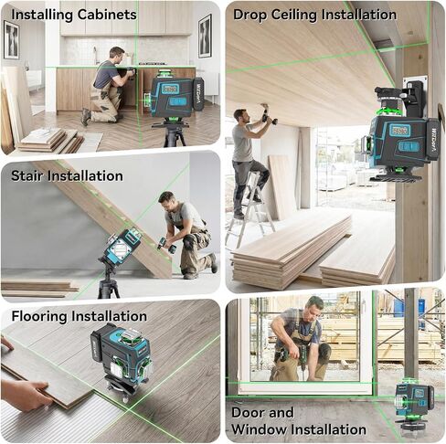 مستوى ليزر مع حامل ثلاثي القوائم، تسوية ذاتية 4 × 360 درجة ± 4 درجة مستوى ليزر، جهاز تحكم عن بعد 4D أخضر 16 خط أداة تسوية ليزر لأعمال النجارة والتجديد، مع بطاريات ليثيوم أيون 2 × 4800 مللي أمبير في الساعة وحقيبة حمل صلبة in Kuwait