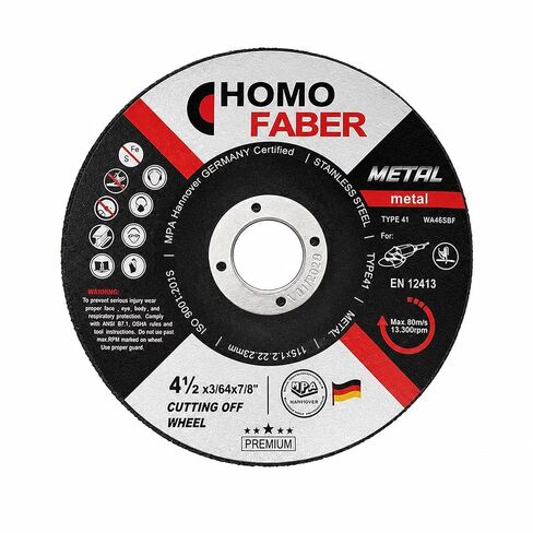 HOMO FABER 10 Pack - 4 1/2 Inch Cut Off Wheels for Metal (4.5" Angle Grinder Cutting Disc) - 3/64" Thick, 7/8" Arbor. Fits Most Angle Grinders, Durable Grinder Blades for Steel, Iron, Pipe. in Kuwait