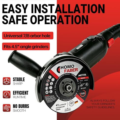 HOMO FABER 10 Pack - 4 1/2 Inch Cut Off Wheels for Metal (4.5" Angle Grinder Cutting Disc) - 3/64" Thick, 7/8" Arbor. Fits Most Angle Grinders, Durable Grinder Blades for Steel, Iron, Pipe. in Kuwait
