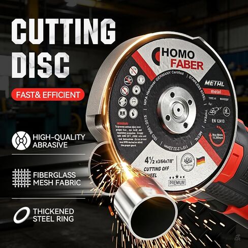 HOMO FABER 10 Pack - 4 1/2 Inch Cut Off Wheels for Metal (4.5" Angle Grinder Cutting Disc) - 3/64" Thick, 7/8" Arbor. Fits Most Angle Grinders, Durable Grinder Blades for Steel, Iron, Pipe. in Kuwait