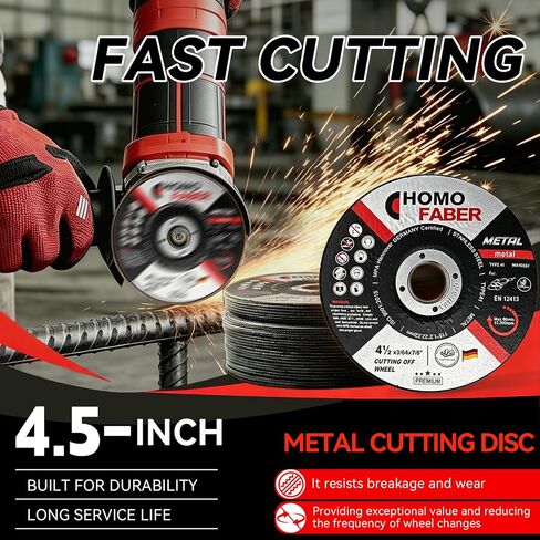HOMO FABER 10 Pack - 4 1/2 Inch Cut Off Wheels for Metal (4.5" Angle Grinder Cutting Disc) - 3/64" Thick, 7/8" Arbor. Fits Most Angle Grinders, Durable Grinder Blades for Steel, Iron, Pipe. in Kuwait