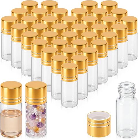 50 Pcs Mini Glass Bottles with Screw Caps 2ml Tiny Glass Vials Small Clear Jars Empty Wishing Gift Bottles Jars Tiny Vials Containers for DIY Storage Art Craft Decor (Gold) in Kuwait