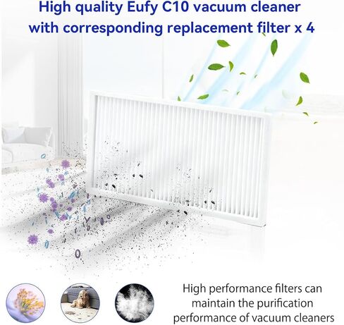 10 قطع غيار للمكنسة الكهربائية الروبوتية Eufy C10 - مجموعة ملحقات C10 تتضمن 4 مرشحات قابلة للغسل، 6 فرش جانبية in Kuwait