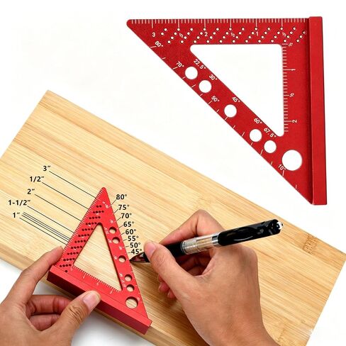 Aluminum Alloy Square Ruler, Compact Size, Laser Etched Markings, for Carpentry, Woodworking, Furniture Projects (Red) in Kuwait