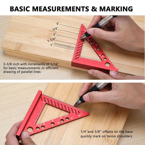 Aluminum Alloy Square Ruler, Compact Size, Laser Etched Markings, for Carpentry, Woodworking, Furniture Projects (Red) in Kuwait