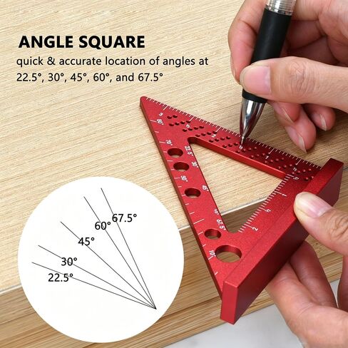 Aluminum Alloy Square Ruler, Compact Size, Laser Etched Markings, for Carpentry, Woodworking, Furniture Projects (Red) in Kuwait