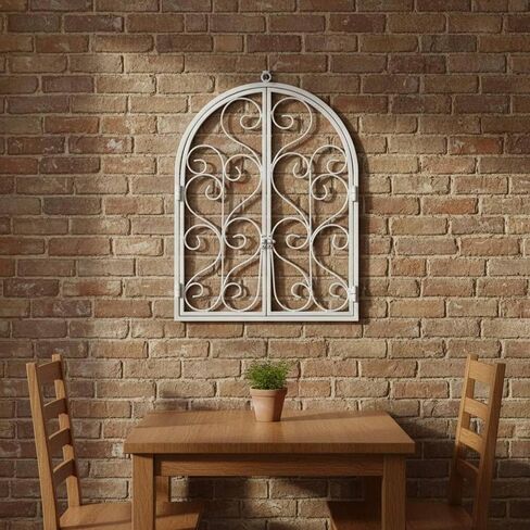 ＫＬＫＣＭＳ Decorative Window Panel Metal Faux Window Frame Decorative Arched Wall Hanging Scroll Wall Art Iron Architectural Wall Feature Suitable for Restaurant in Saudi Arabia