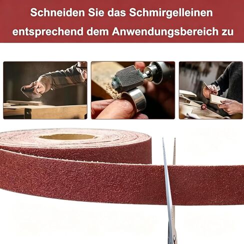 1 Inch Aluminum Oxide Sanding Roll, 2m Cloth-Backed Abrasive Strip, Tear-Resistant Custom Cut Sandpaper Roll for Wood Metal Rust Removal Polishing DIY Workshop Use in Kuwait