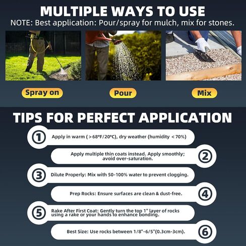 Rock Glue Max for Landscaping, 2 Gallon High-Concentration Mulch Hold, Strong Grip Gravel Binder Covers 2X More Area for Rocks, Pebbles, Pine Straw & Mulch, Fast-Drying & Weather-Resistant in Kuwait