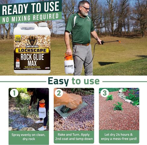 مجموعة المناظر الطبيعية من PetraMax Lockscape Rock Glue - (عبوتان) 1 جالون من الغراء الصخري للحصى والحصى مع بخاخ مضخة Petratools HD201 سعة 2 جالون، ومثبت حجري لأسرة الحديقة والممرات in Kuwait