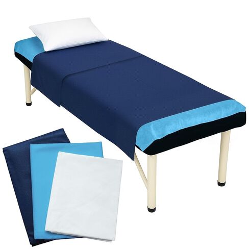 25 Pcs Medical Disposable Bedding Set (3 Pcs) | 1 Fluid Resistant Fitted Sheet (30x72, Light Blue), 1 Privacy Flat Sheet (40x84", Dark Blue), 1 Fluid Resistant Pillow Case (22x30", White) in Kuwait