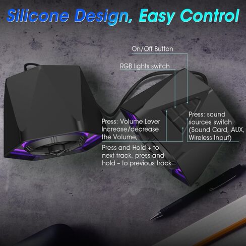 مكبرات صوت لألعاب الكمبيوتر من BESTISAN مع 8 أوضاع RGB، تصميم مضغوط، مكبر صوت مكتبي يعمل بالتيار المستمر مع 3 أوضاع EQ، مكبرات صوت نشطة بقدرة 50 وات مع بلوتوث 5.3، مدخل AUX، سماعة رأس، منفذ من النوع C للكمبيوتر/الكمبيوتر المحمول/التلفزيون in Kuwait