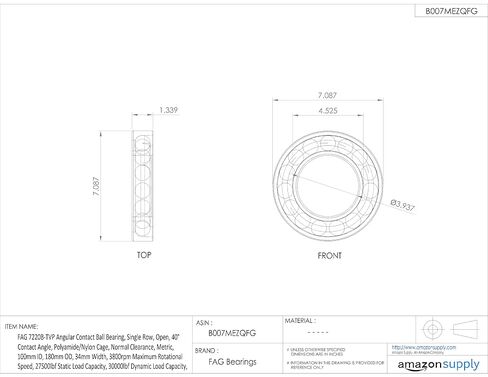 FAG Bearings 7220B-TVP محمل كروي ذو صف واحد، مفتوح، زاوية تلامس 40 درجة، قفص من مادة البولي أميد/النايلون، خلوص عادي، متري، معرف 100 مم، 180 مم OD، عرض 34 مم، 3800 دورة في الدقيقة in Kuwait