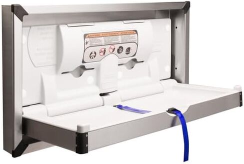 Bradley Surface-Mounted Baby Changing Station, Pneumatic Gas Shock, Built-in Liner Dispensers, Adjustable Safety Belt, Stainless Steel Exterior, Ideal for Commercial Restrooms (962-110000) in Kuwait