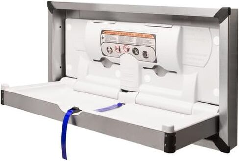 Bradley Surface-Mounted Baby Changing Station, Pneumatic Gas Shock, Built-in Liner Dispensers, Adjustable Safety Belt, Stainless Steel Exterior, Ideal for Commercial Restrooms (962-110000) in Kuwait