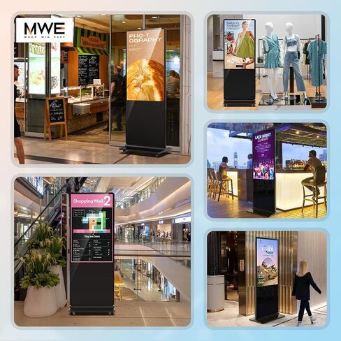 كشك عرض لافتات رقمية MWE مقاس 65 بوصة بدقة 4K، ملصق عرض إعلاني قائم على الأرضية الداخلية، شاشة LCD تجارية مع مشغل وسائط تلقائي، نظام Android، HDMI/USB/WiFi in Kuwait
