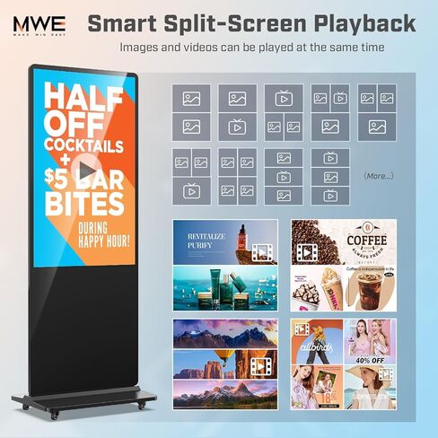 كشك عرض لافتات رقمية MWE مقاس 65 بوصة بدقة 4K، ملصق عرض إعلاني قائم على الأرضية الداخلية، شاشة LCD تجارية مع مشغل وسائط تلقائي، نظام Android، HDMI/USB/WiFi in Kuwait