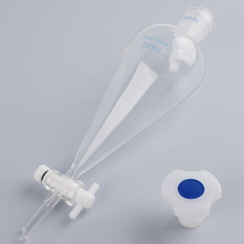 قمع فصل 250 مل مع سدادة ومحبس PTFE، وصلة 24/29، زجاج بوروسيليكات لاستخلاص السائل والسائل وفصل المذيبات in Kuwait