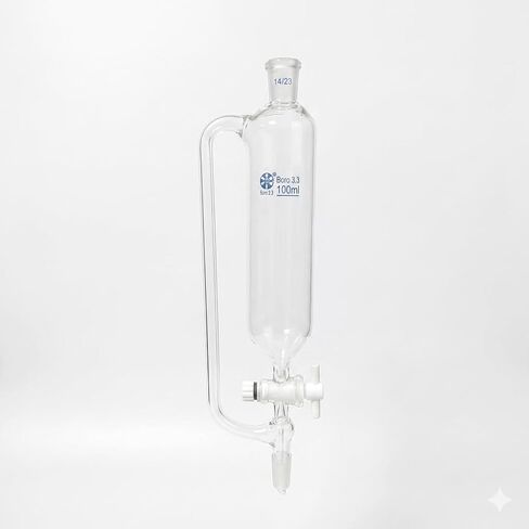 1PC Cylindrical Separatory Funnel with PTFE Stopcock Standard Ground Joint Laboratory Glassware 10/150/250mL 14/23 (50ml) in Kuwait