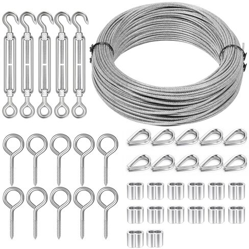 Dpyrrhic Turnbuckles for Cables Wires, 100Ft 1/16 Inch Stainless Steel Vinyl Coated Wire Trellis Kit,M5 Turnbuckle Tension Kit for Cable Railing Clothesline DIY Balustrades,String Lights Hanging in Kuwait