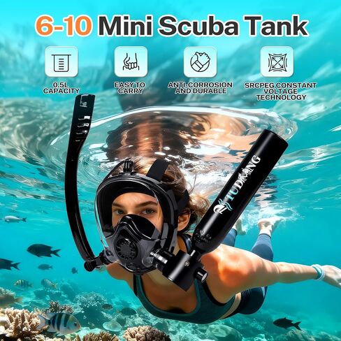 TUDIVING-0.5L Portable Scuba Tank,Lung Tank Kits with Air Compressor,Support 6-10 Minutes Underwater Breathe,Reusable Mini Diving Cylinders in Kuwait