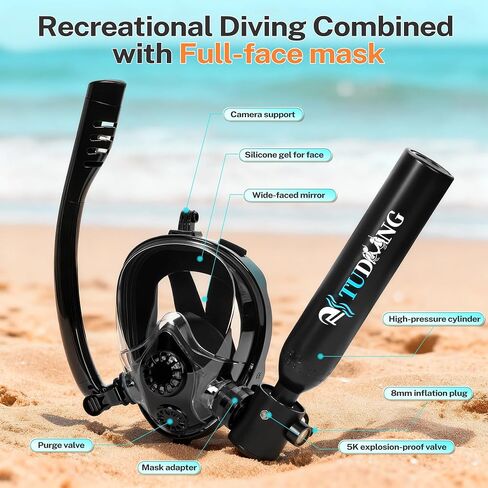 TUDIVING-0.5L Portable Scuba Tank,Lung Tank Kits with Air Compressor,Support 6-10 Minutes Underwater Breathe,Reusable Mini Diving Cylinders in Kuwait
