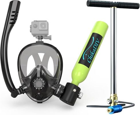 Mini Scuba DivingTank with Snorkel Mask 0.5L Portable Small Diving Tank with Full Face Diving Mask Lung Air Tank Sub Mask Reusable DOT Certified Pony Bottle for Snorkeling in Kuwait