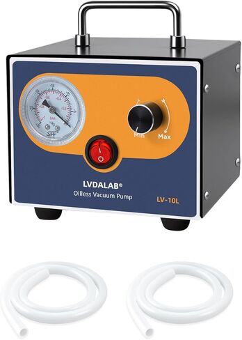 Mini Adjustable Lab Vacuum Pump, LVDALAB 10L/Min Oil-Free Diaphragm Vacuum Pump, Portable Oilless Pump for Desktop Laboratory Filtration, Solvent Recovery and Resin Degassing,w/2 Silicone Hoses in Kuwait
