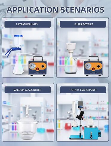 Mini Adjustable Lab Vacuum Pump, LVDALAB 10L/Min Oil-Free Diaphragm Vacuum Pump, Portable Oilless Pump for Desktop Laboratory Filtration, Solvent Recovery and Resin Degassing,w/2 Silicone Hoses in Kuwait