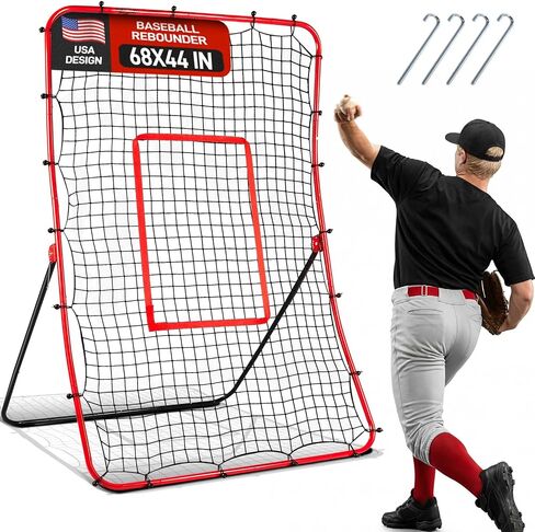 Baseball Rebounder & Pitchback Net, 5 Angle Adjustable Simulate Grounder and Fly Ball Pitch Trainer for Pitch,Throw,Catch, Baseball & Softball Pitching and Fielding Rebound Net for All Skill Players in Saudi Arabia