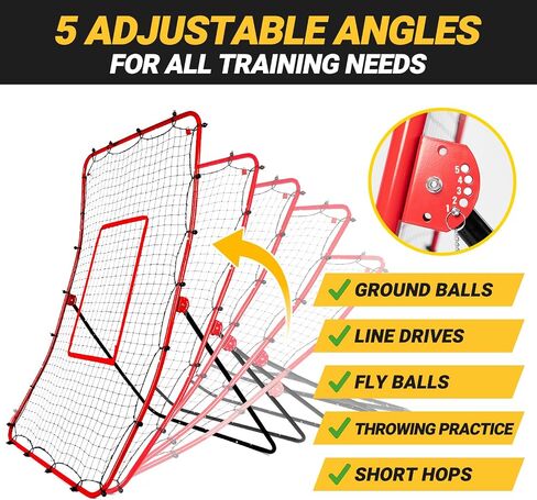 Baseball Rebounder & Pitchback Net, 5 Angle Adjustable Simulate Grounder and Fly Ball Pitch Trainer for Pitch,Throw,Catch, Baseball & Softball Pitching and Fielding Rebound Net for All Skill Players in Saudi Arabia