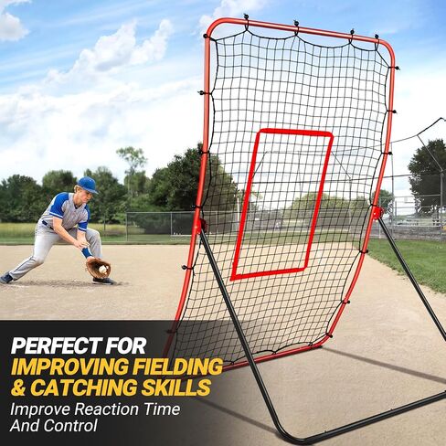 Baseball Rebounder & Pitchback Net, 5 Angle Adjustable Simulate Grounder and Fly Ball Pitch Trainer for Pitch,Throw,Catch, Baseball & Softball Pitching and Fielding Rebound Net for All Skill Players in Saudi Arabia