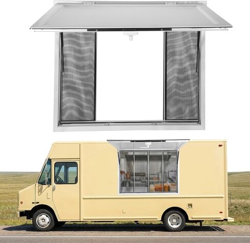 Aluminum Alloy Sliding Service Window 36x36inch for Food Trucks Concession Trailers Serving Window with 4 Sliding Door Awning Door Drag Hook (Glass Not Included) in Saudi Arabia