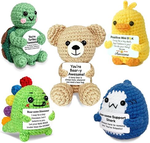 Positive Crochet Animals, Emotional Support Crochet Animals Buddies, Emotional Support Plush, Mini Crocheted Stuffed Animal with Positive Messages, Encouragement Gifts for Women Men Employees Coworker in Kuwait