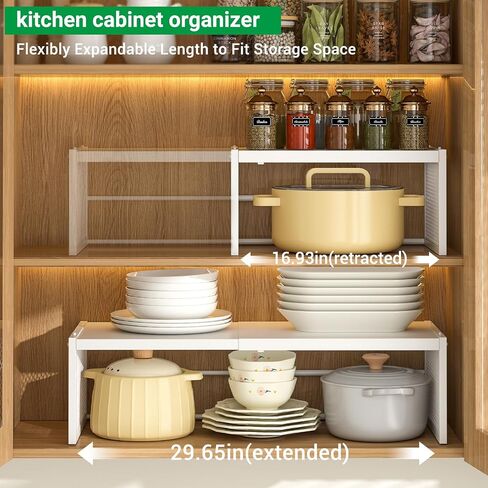 2 Pack Expandable Metal Storage Shelves, Stackable Heavy Duty Metal Shelving Units and Storage, Adjustable Pantry and Kitchen Organizers Shelf, Countertop Cabinet Rack for Can Plate Mug Cups, White in Saudi Arabia
