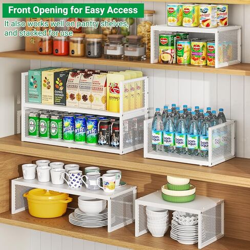 2 Pack Expandable Metal Storage Shelves, Stackable Heavy Duty Metal Shelving Units and Storage, Adjustable Pantry and Kitchen Organizers Shelf, Countertop Cabinet Rack for Can Plate Mug Cups, White in Saudi Arabia