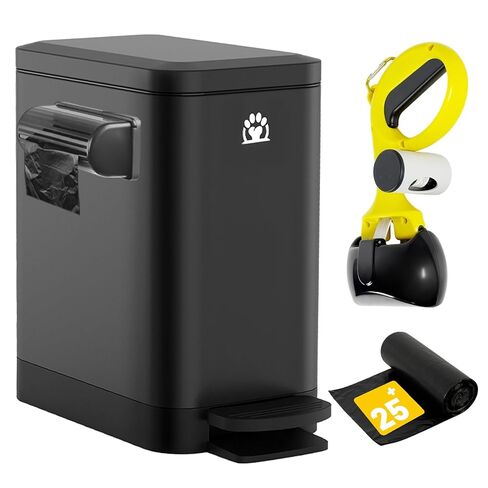 Dog Poop Trash Can Outside,3Gal Metal Outdoor Trash Can,Outdoor Dog Poop Trash Can with Lid for Odor Control,Waterproof Dog Waste Trash Can - Includes Poop Scooper for Dogs & Bin Bag Holder (Black) in Saudi Arabia