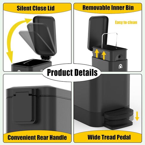Dog Poop Trash Can Outside,3Gal Metal Outdoor Trash Can,Outdoor Dog Poop Trash Can with Lid for Odor Control,Waterproof Dog Waste Trash Can - Includes Poop Scooper for Dogs & Bin Bag Holder (Black) in Saudi Arabia