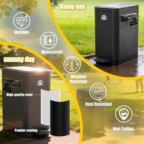Dog Poop Trash Can Outside,3Gal Metal Outdoor Trash Can,Outdoor Dog Poop Trash Can with Lid for Odor Control,Waterproof Dog Waste Trash Can - Includes Poop Scooper for Dogs & Bin Bag Holder (Black) in Saudi Arabia