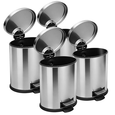 SIMPLYKLEEN Bathroom Trash Can with Lid - 2PC 1.3 Gallon/ 5L Oval Small Trash Can with Soft-Close Lid, Foot Pedal, Brushed Stainless Steel, Removable Liner, Garbage can for Kitchen, Office, Home Gold in Kuwait