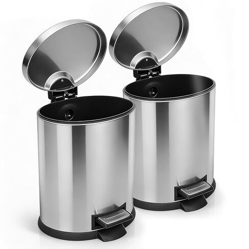 SIMPLYKLEEN Bathroom Trash Can with Lid - 2PC 1.3 Gallon/ 5L Oval Small Trash Can with Soft-Close Lid, Foot Pedal, Brushed Stainless Steel, Removable Liner, Garbage can for Kitchen, Office, Home Gold in Kuwait