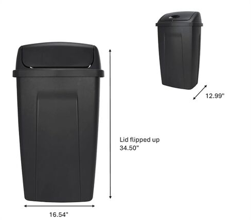 Kitchen Trash Can, 13 Gallon Plastic Garbage Bin with Swing Top Lid, Black - Sturdy, Odor-Sealing, Easy to Clean for Home Kitchen & Family Use in Saudi Arabia