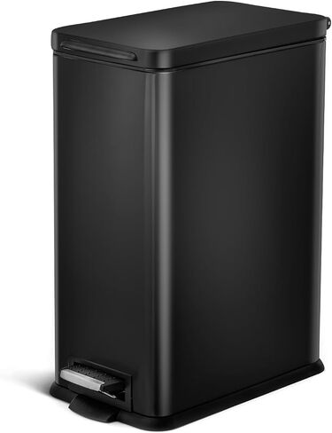 Home Zone Living 8 Gallon Kitchen Trash Can with Slim Fit Design | Stainless Steel with Soft-Close Step Pedal Lid, Bag Tuck Band for Easier Bag Changes, Rectangular Shape, Black in Saudi Arabia