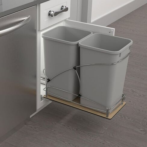 Rev-A-Shelf 27 Qt / 6.75 Gal Steel Bottom Mount Double Pullout Waste Container w/Soft-Close for Base Kitchen Cabinets, Min Opening Width of 11.5", Gray, 54WC-1527SC-17-1 in Saudi Arabia