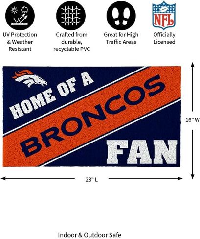 Team Sports America Denver Broncos, Officially Licensed Door Mat 28 x 16 Inches Indoor Outdoor Sports Fan Rug in Saudi Arabia