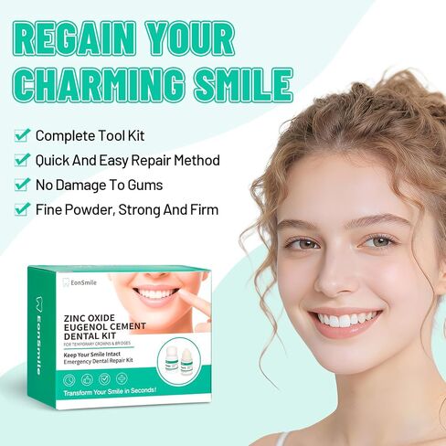 Temporary Tooth Repair Kit & Dental Cement for Crowns and Bridges - Emergency Cavity Filler, Dental Glue for Loose Caps, Zinc Oxide Eugenol, 20g & 15ml in Kuwait