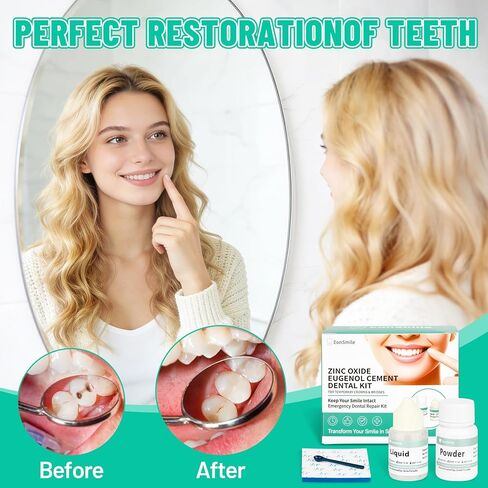 Temporary Tooth Repair Kit & Dental Cement for Crowns and Bridges - Emergency Cavity Filler, Dental Glue for Loose Caps, Zinc Oxide Eugenol, 20g & 15ml in Kuwait